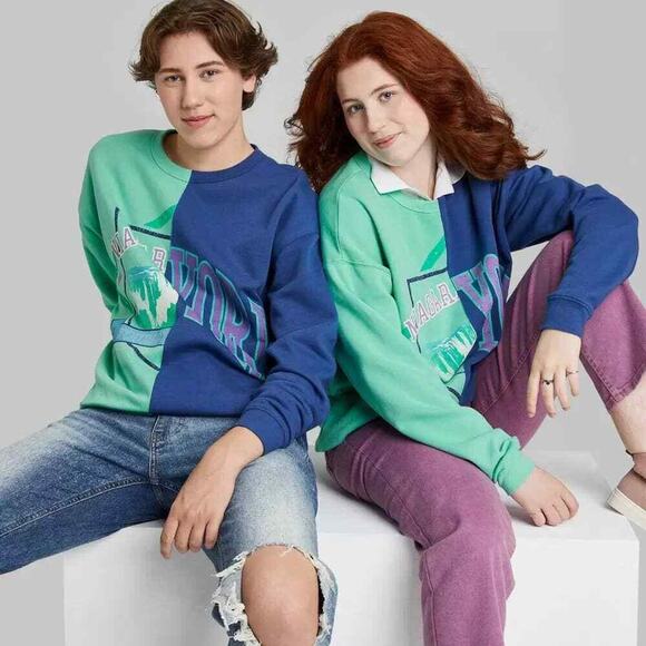Wild Fable Niagara Falls Sweatshirt S Blue Green Colorblock NY Graphic Oversized - Picture 3 of 10